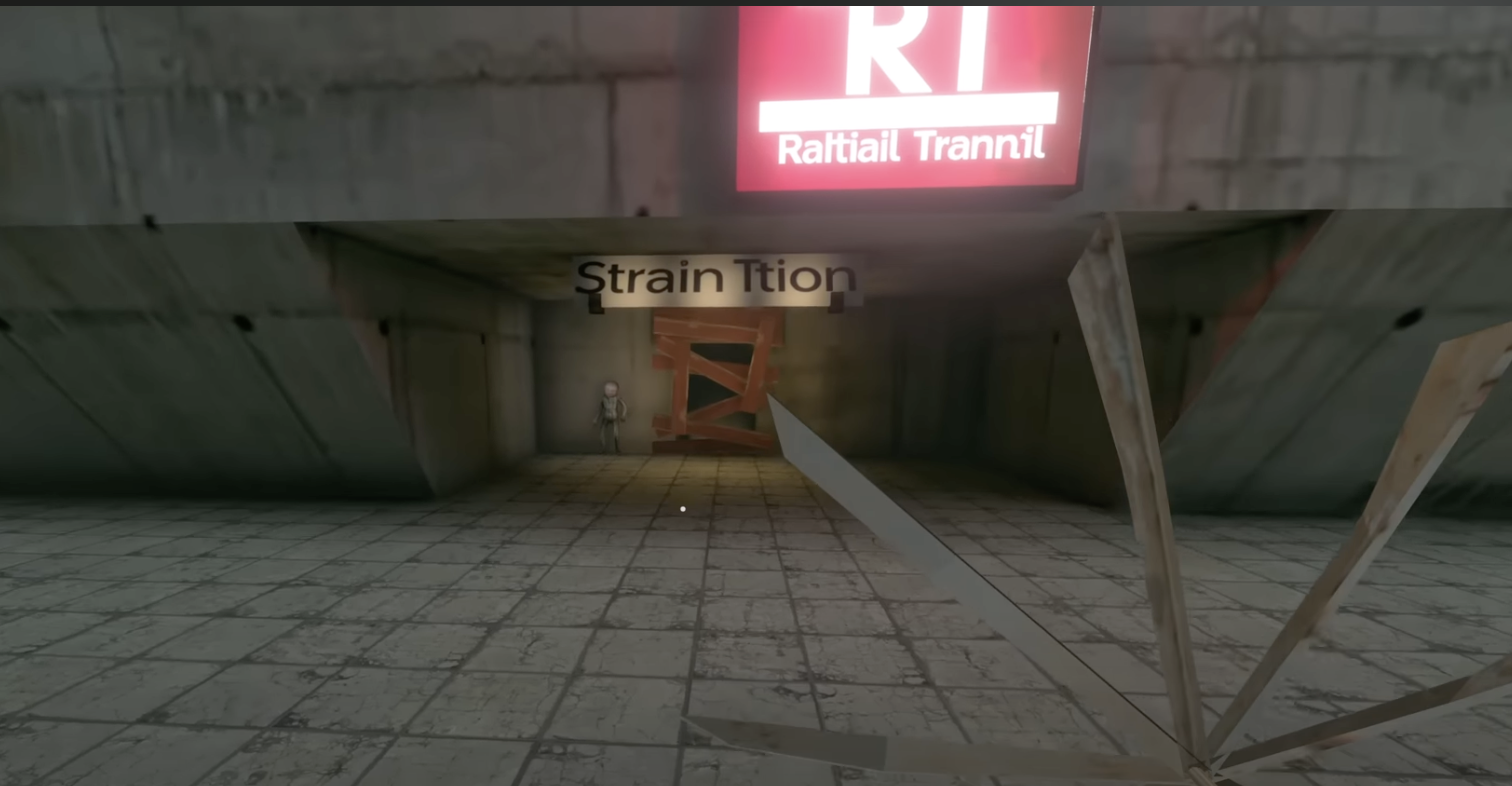 Train station sign with AI-generated text